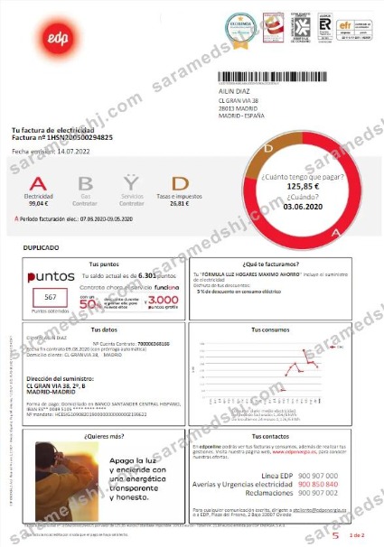 SPAIN EDP utility bill template, version 2